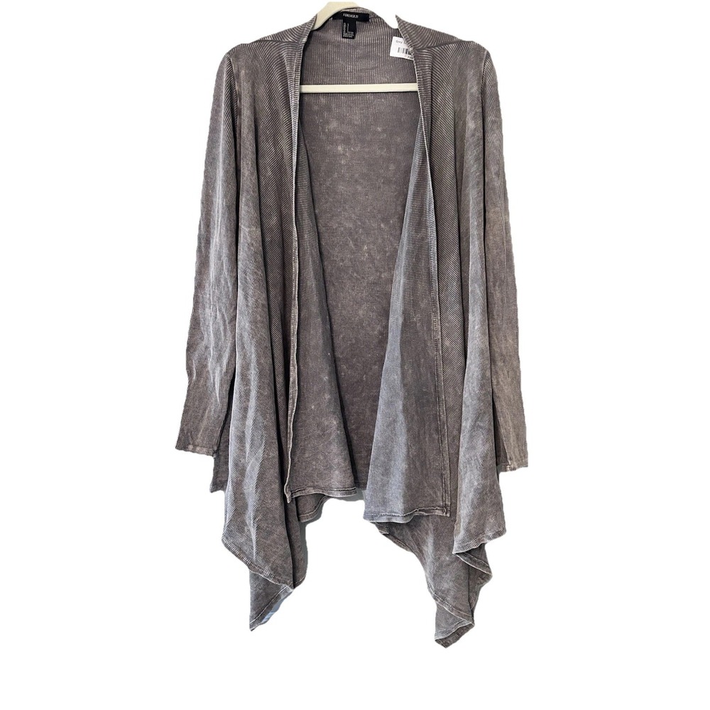 Forever 21 Women's Y2K Cardigan Sweater Long Sleeve Gray Wash Waffle Knit Size L